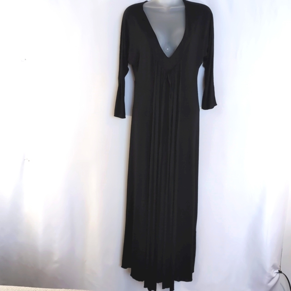 Isabella Bird Black V Neck 3/4 Sleeve Long Maxi Dress Size 6